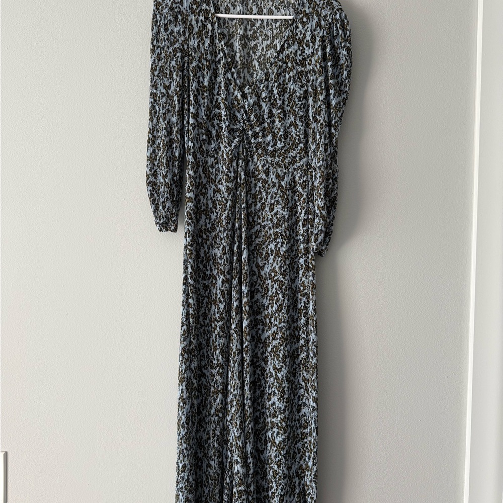 MANGO Black and Blue Floral Midi Dress